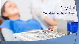  Presentation with anesthetic - Slides enhanced with oral surgery - sterile tools or medical instruments background and a sky blue colored foreground