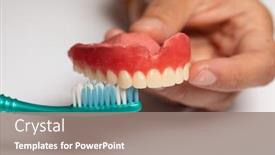  Presentation with dental prosthesis - Slides with oran-hygiene-demonstration-doctor-dentist background and a gray colored foreground