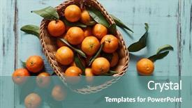  Presentation with wooden - Slides having orange - basket of tangerines background and a seafoam green colored foreground