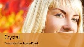  Presentation with close up baby girl knitted - Audience pleasing presentation theme consisting of woman s day orange - beautiful girl's close-up portrait backdrop and a gold colored foreground