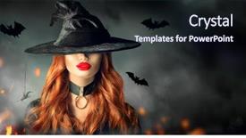  Presentation with spooky - PPT layouts having orange - halloween sexy witch portrait beautiful background and a wine colored foreground