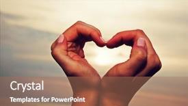  Presentation with hands the shape of a heart - Slide deck with heart shape in woman's background and a coral colored foreground