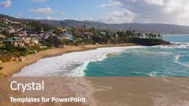  Presentation with beach - PPT theme featuring orange - laguna beach crescent cove background and a coral colored foreground