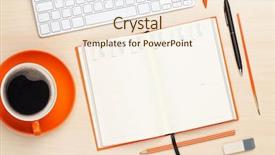  Presentation with coffee cup - PPT theme having orange - office desk table with computer background and a lemonade colored foreground