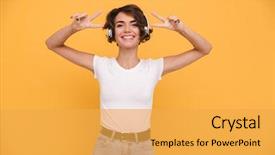  Presentation with yellow music - Amazing slide deck having orange - portrait of a cheerful smiling backdrop and a yellow colored foreground