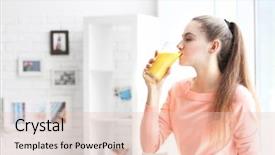  Presentation with orange juice - PPT layouts consisting of orange - young beautiful woman drinking juice background and a lemonade colored foreground
