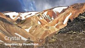  Presentation with lava - Presentation theme consisting of orange and beige rhyolite mountains with snow in the hollows national park landmannalaugar in iceland pieces of gray and black lava sometimes covered with green moss background and a coral colored foreground