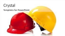  Presentation with yellow orange - PPT theme having orange and yellow hardhat on a white background with copy space background and a white colored foreground