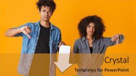  Presentation with african american black couple - Presentation enhanced with orange background pointing arrow down background and a gold colored foreground
