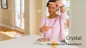  Presentation with african american presenter - Presentation design enhanced with orange black focus - young african american woman having background and a soft green colored foreground