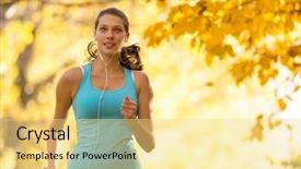  Presentation with crossfit fitness trx training exercises - Colorful slide set enhanced with yellow orange blue - female fitness model training outside backdrop and a blonde colored foreground