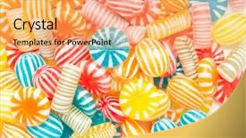  Presentation with blue food - Colorful slide set enhanced with blue food - many different color candies background backdrop and a yellow colored foreground