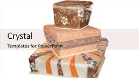  Presentation with white gold wedding - PPT theme consisting of orange brown - wedding cake isolated over white background and a soft green colored foreground