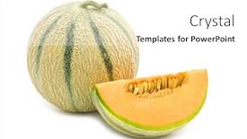  Presentation with melon - Audience pleasing PPT theme consisting of orange cantaloupe melon on white background backdrop and a white colored foreground