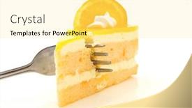  Presentation with cheesecake - Colorful PPT theme enhanced with orange cheesecake on white backdrop and a blonde colored foreground