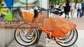  Presentation with eco city - Presentation design featuring orange city bikes for rent background and a coral colored foreground