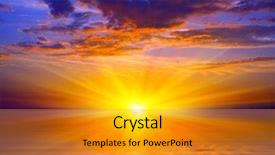  Presentation with sunset water seagull - Beautiful presentation theme featuring orange clouds - sunset over water surface backdrop and a gold colored foreground