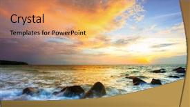  Presentation with tropical beach sunset - Slides featuring orange clouds - tropical colorful sunset background and a coral colored foreground