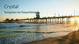  Presentation with sunset beach - Presentation theme featuring orange county - huntington beach california pier background and a light blue colored foreground