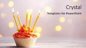  Presentation with cupcake - Cool new PPT theme with orange decorated - delicious birthday cupcake on table backdrop and a lemonade colored foreground