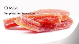  Presentation with papaya - Cool new PPT theme with orange dried papaya slices over white background backdrop and a sky blue colored foreground