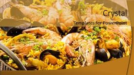  Presentation with seafood paella - Colorful slide deck enhanced with orange fish - seafood paella in the fry backdrop and a gold colored foreground