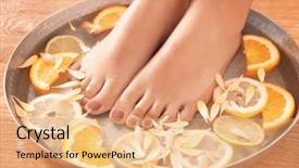  Presentation with citrus - Theme consisting of orange foot - female feet in spa bowl background and a coral colored foreground