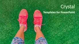  Presentation with running shoes - Colorful PPT layouts enhanced with orange foot - fitness and health concept top backdrop and a forest green colored foreground
