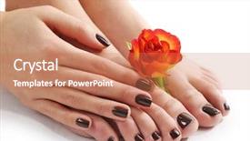  Presentation with lime green and white flower - PPT theme with orange foot - manicured female feet and hand background and a  colored foreground