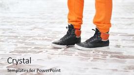  Presentation with city street - PPT layouts having orange foot - stylish woman wearing warm shoes background and a light gray colored foreground