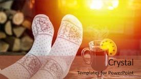  Presentation with sensuality woman black angel relaxing - Presentation theme enhanced with orange foot - warming and relaxing near fireplace background and a red colored foreground