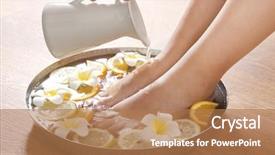  Presentation with fruits in water - PPT layouts with orange foot - woman having spa treatments background and a coral colored foreground