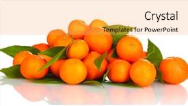  Presentation with orange fruit - PPT layouts featuring orange fruit - ripe tasty tangerines with leaves background and a yellow colored foreground