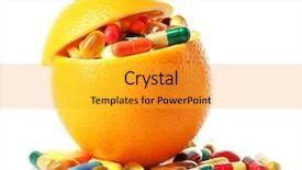  Presentation with colorful of antibiotics capsule pills - Amazing slide set having orange fruit and colorful pills backdrop and a gold colored foreground