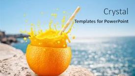  Presentation with fruit splash - Slide set having orange-fruit-as-the-cup background and a light blue colored foreground