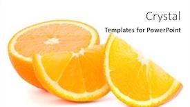  Presentation with orange fruit - Audience pleasing slides consisting of orange fruit half and two segments or cantles isolated on white background cutout backdrop and a white colored foreground