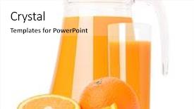  Presentation with orange fruit - Presentation theme featuring orange fruit juice in glass jug isolated on white background cutout background and a white colored foreground