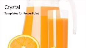  Presentation with orange fruit - Slide deck enhanced with orange fruit juice in glass jug isolated on white background cutout background and a pink colored foreground