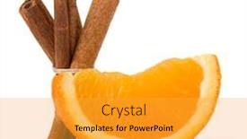  Presentation with orange fruit - PPT layouts having orange fruit segment and cinnamon sticks isolated on white background hot drinks ingredients background and a gold colored foreground