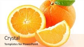  Presentation with orange fruit - Audience pleasing PPT theme consisting of orange fruit with leaf backdrop and a yellow colored foreground