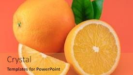  Presentation with orange fruit - Audience pleasing presentation design consisting of orange-fruit-with-orange-slices backdrop and a yellow colored foreground