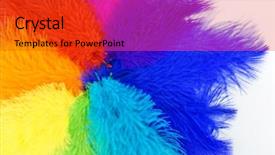  Presentation with sage feathers - PPT theme enhanced with orange gold green blue - multicolored feathers on white background background and a red colored foreground