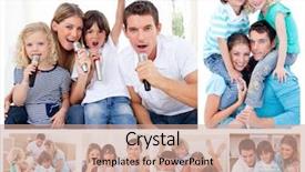  Presentation with sharing - Cool new PPT theme with orange gray - collage of a family sharing backdrop and a coral colored foreground