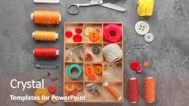  Presentation with sewing - Presentation theme having orange gray - composition with sewing threads background and a coral colored foreground