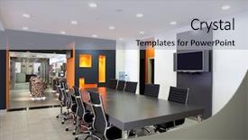  Presentation with conference - PPT theme with orange gray - conference room background and a light gray colored foreground