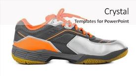  Presentation with sneakers - Slide deck consisting of orange gray - sport sneakers isolated on white background and a white colored foreground