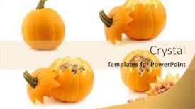  Presentation with halloween candy - PPT theme enhanced with orange-halloween-pumpkin-cut-open background and a yellow colored foreground