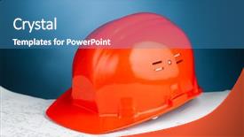  Presentation with blue orange - Audience pleasing presentation theme consisting of orange hard hat on the construction plan against blue background backdrop and a teal colored foreground