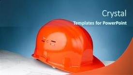 Presentation with blue orange - Presentation design having orange hard hat on the construction plan against blue background background and a ocean colored foreground