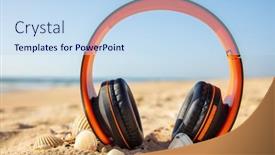 Presentation with orange - PPT layouts enhanced with orange-headphone-on-the-beach background and a sky blue colored foreground